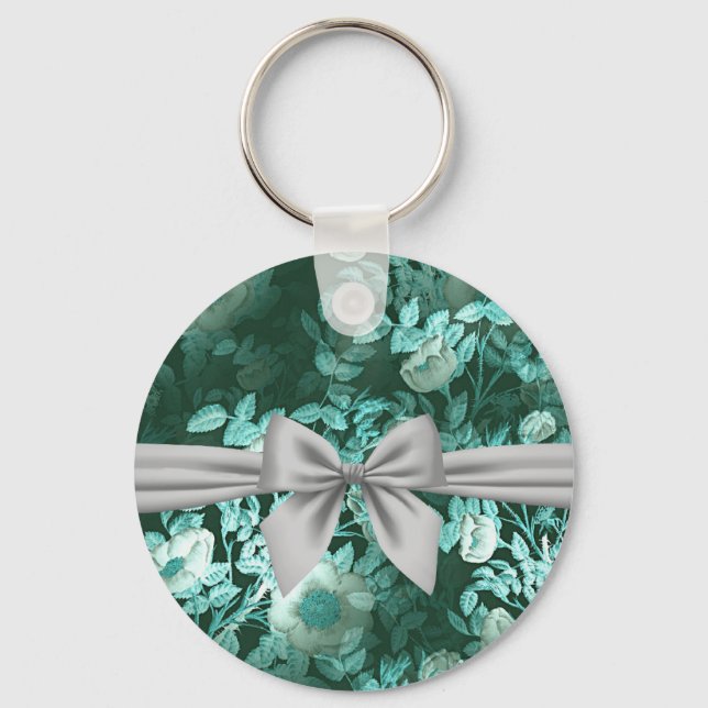 Emerald Lace White Bow Key Ring (Front)