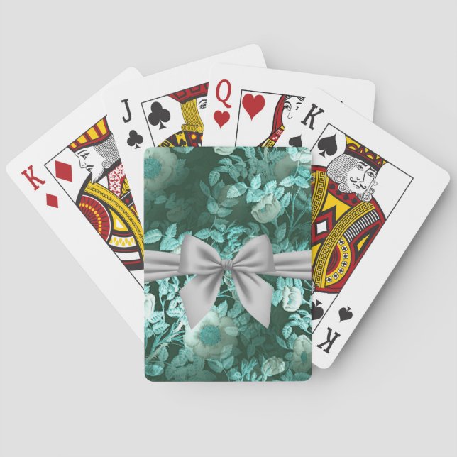 Emerald Lace White Bow Playing Cards (Back)