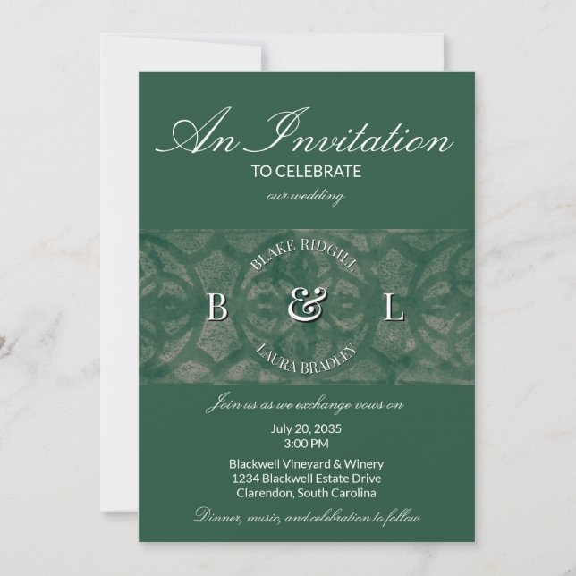 Emerald Lake Fall Muscadine Batik Custom Monogram  Invitation (Front)
