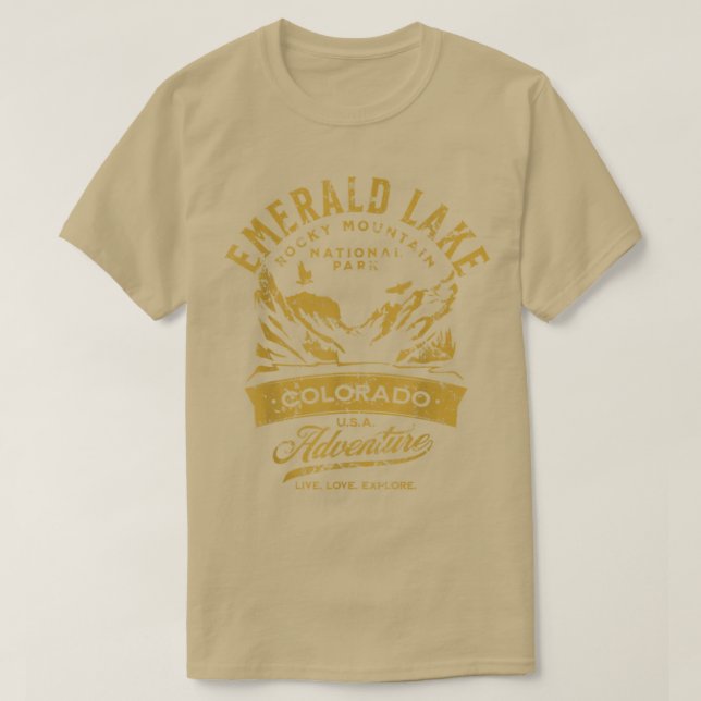Emerald Lake Rocky Mountain National Park Distress T-Shirt (Design Front)