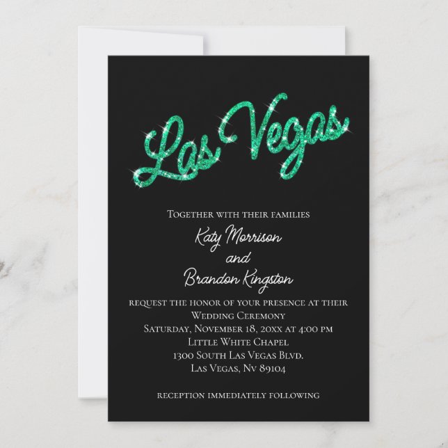 Emerald Las Vegas Sparkles Wedding Invitation (Front)