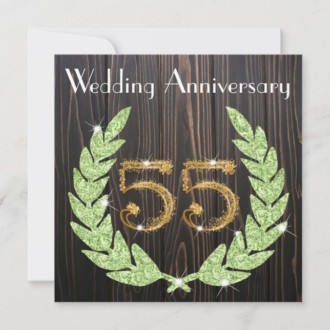 Emerald Laurel & Gold 55th Wedding Anniversary Invitation (Front)