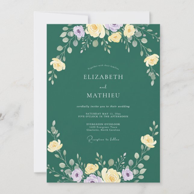 Emerald Lavender Wildflower Wedding Invitation (Front)