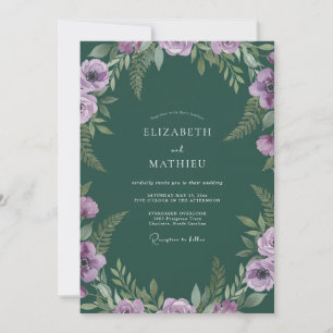 Emerald Lavender Wreath Wedding Invitation