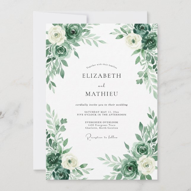 Emerald Leaf Blossom Wedding Invitation (Front)