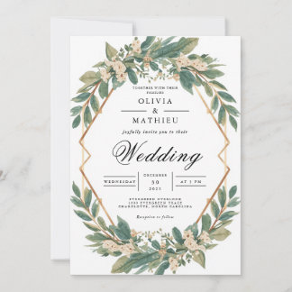 Emerald Leaf Geometric Arch Wedding Invitation