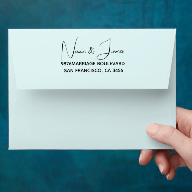 Emerald light blue Wedding Return Address Envelope (Hand)