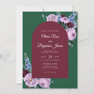 Emerald Lilac Flower Eucalyptus Wedding Invitation