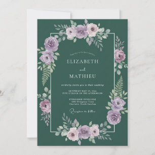 Emerald Lilac Ranunculus Eucalyptus Wedding Invitation