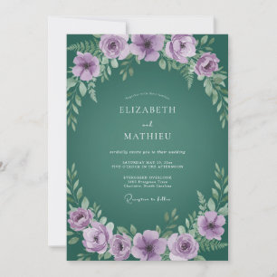 Emerald Lilac Wreath Wedding Invitation
