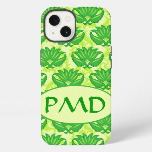 Emerald Lime Green Art Nouveau Damask Monogram iPhone 13 Case