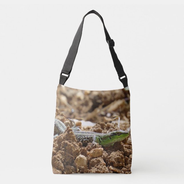 Emerald lizard Salamander in the earth  Crossbody Bag (Front)