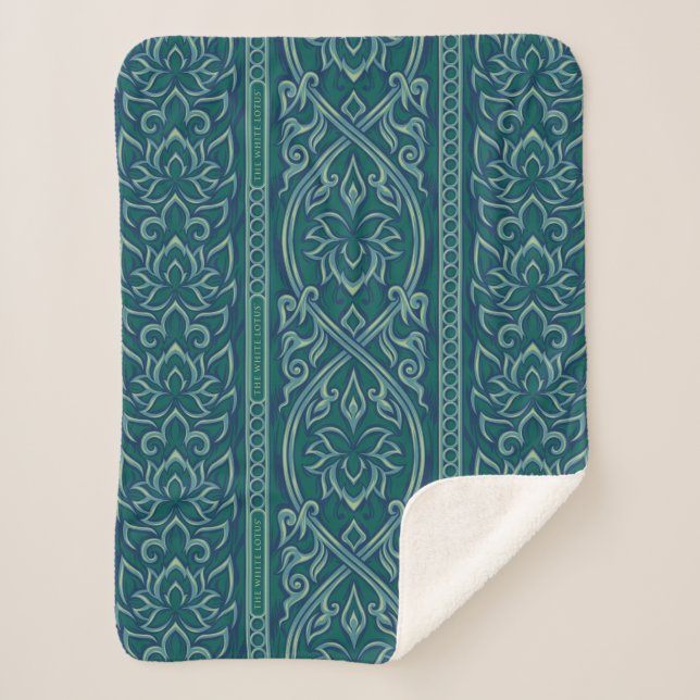Emerald Lotus Tapestry Pattern - The White Lotus Sherpa Blanket (Front)