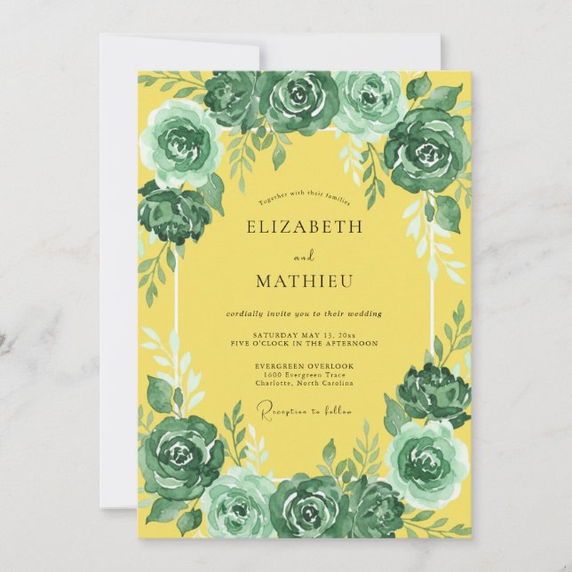 Emerald Lush Bloom Wedding Invitation (Front)