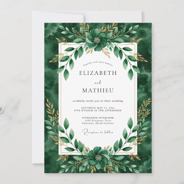 Emerald Lush Woodland Wedding Invitation (Front)