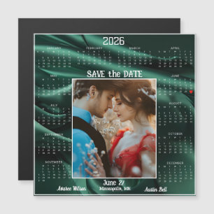 Emerald Luxury Satin Save the Date Engaged Couple