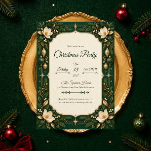 Emerald Magnolia Christmas Party Invitation