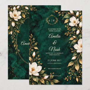Emerald Magnolia Wedding Invitation