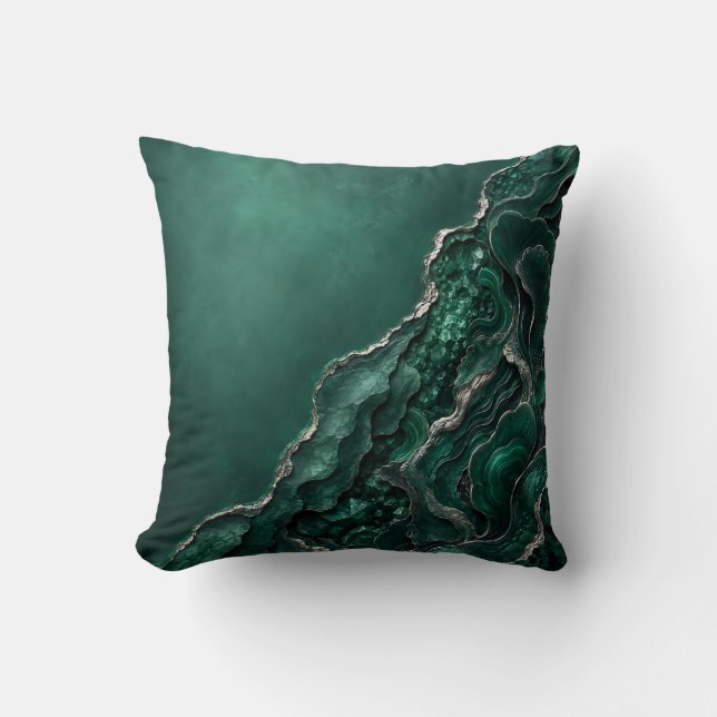 Emerald Malachite Geode Abstract Art | Luxury Gift Cushion (Front)