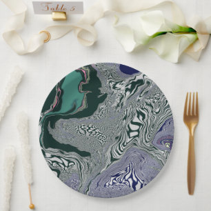 "Emerald Marble Flow" Paper Plate