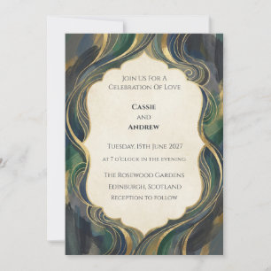 Emerald Marble Gold Art Nouveau Wedding Invitation