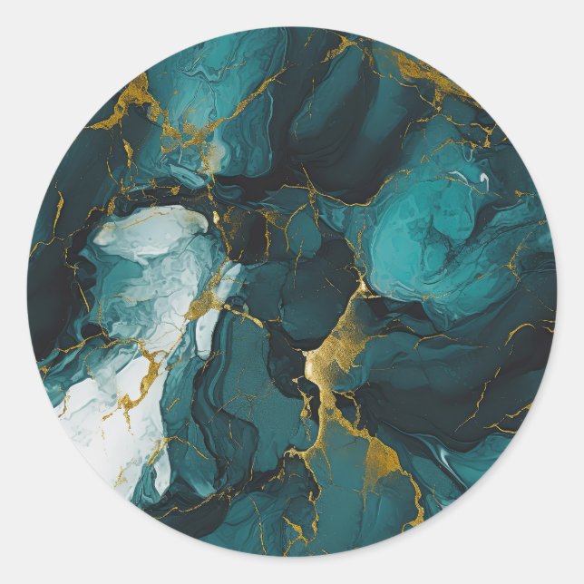 Emerald Marble with Golden Veins Classic Round Sticker (Front)