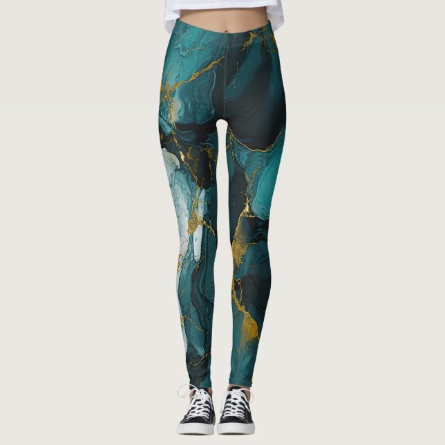 Emerald Marble with Golden Veins Leggings (Front)