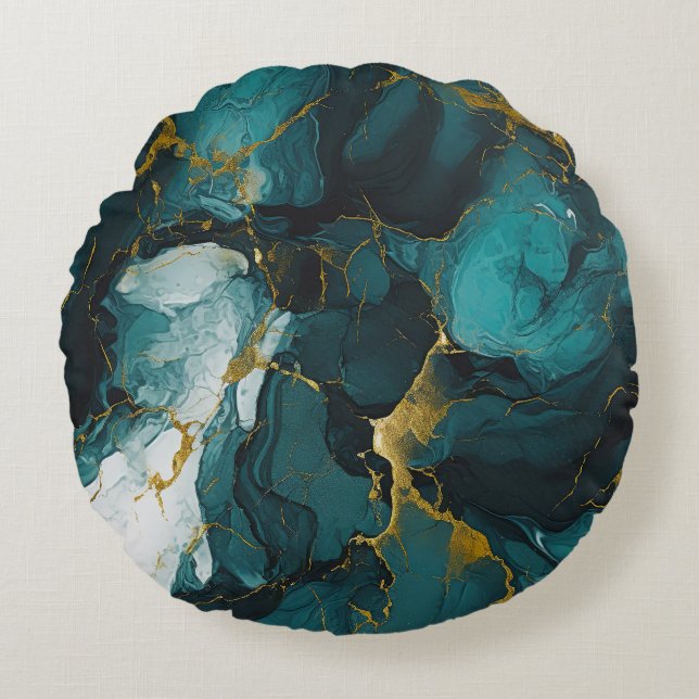 Emerald Marble with Golden Veins Round Cushion (Front)
