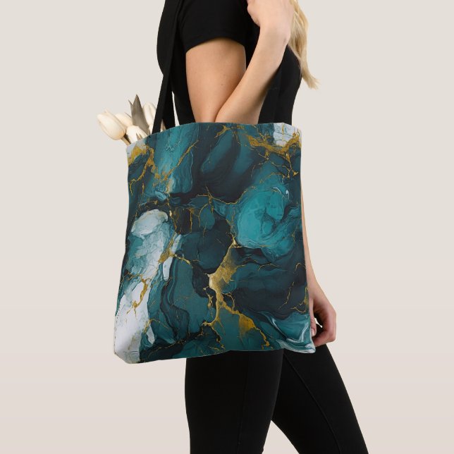 Emerald Marble with Golden Veins Tote Bag (Close Up)