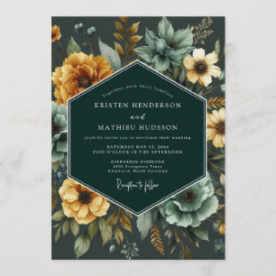 Emerald & Marigold Lush Botanical Wedding Invitation
