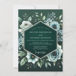 Emerald Midnight Bloom Wedding Invitation