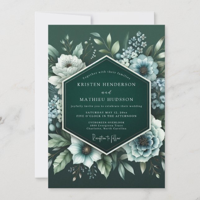 Emerald Midnight Bloom Wedding Invitation (Front)
