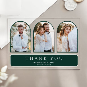 Emerald Minimal Arch 3 Photo Wedding Thank You Acrylic Invitations