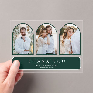 Emerald Minimal Arch 3 Photo Wedding Thank You Acrylic Invitations