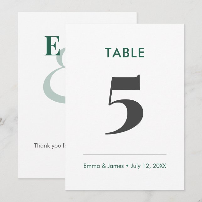 Emerald Minimalist Ampersand | Table Number (Front/Back)