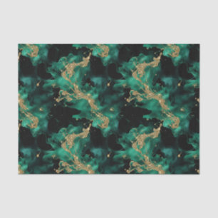 Emerald Mint Gold Watercolor Abstract Decoupage  Tissue Paper