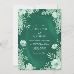 Emerald Mint Leafy Wedding Invitation