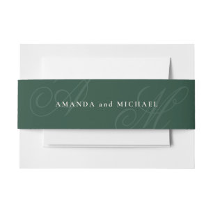 Emerald Modern Edge Elegant Monogram Wedding Invitation Belly Band