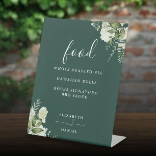 Emerald Modern Floral Greenery Food Menu Pedestal Sign