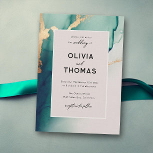 Emerald Modern Frame Elegant Chic Beach Wedding Invitation