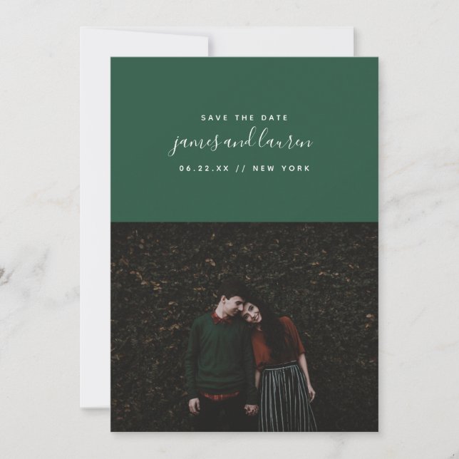 Emerald Modern Photo Save the Date Announcement (Front)