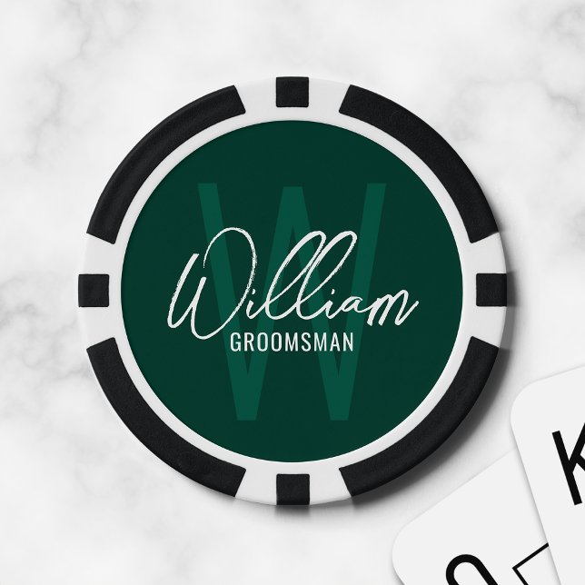 Emerald Modern Script Personalised Groomsmen Poker Chips (Creator Uploaded)
