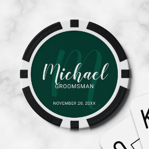 Emerald Modern Script Personalised Groomsmen Poker Chips