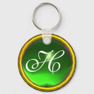 EMERALD  MONOGRAM ,green  yellow Key Ring