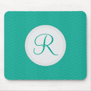 Emerald Monogram Thin Chevron Pattern Mouse Pad