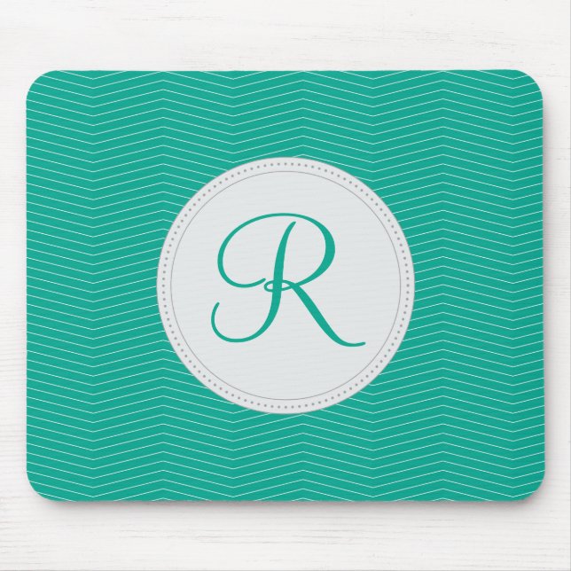 Emerald Monogram Thin Chevron Pattern Mouse Pad (Front)
