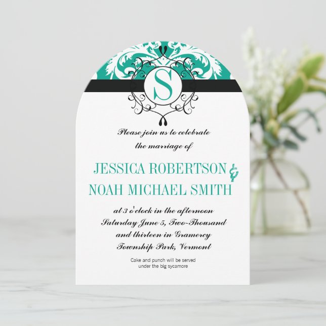 Emerald Monogram Wedding Invite or any colour (Standing Front)