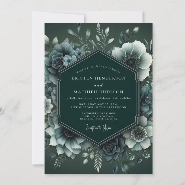 Emerald Moody Anemone Wedding Invitation (Front)