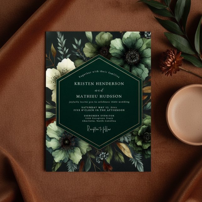 Emerald Moody Bloom Wedding Invitation (Creator Uploaded)