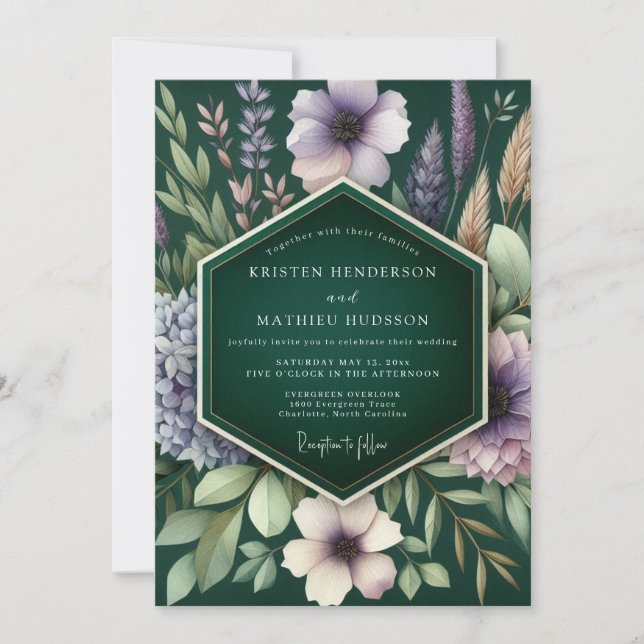 Emerald Moody Meadow Wedding Invitation (Front)
